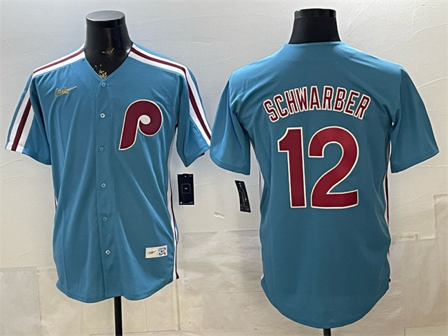 Men's Philadelphia Phillies #12 Kyle Schwarber Blue Cool Base Stitched Jersey